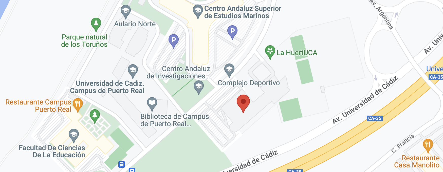Mapa de Google de las instalaciones situadas en Puerto Real